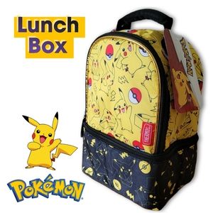 Pokemon Pikachu Thermos Dual Compartment Lunch Box Bag Pokeball Yellow School 